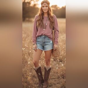 Cozy Warm Pullover Boho Chic Super Soft Long Sleeve Lounge Sweatshirt size XL